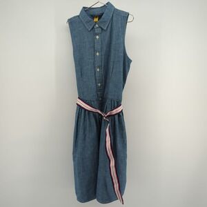 Polo Ralph Lauren Indigo Chambray Shirtdress‎ Girls Size 14 With Belt Flesh Pony